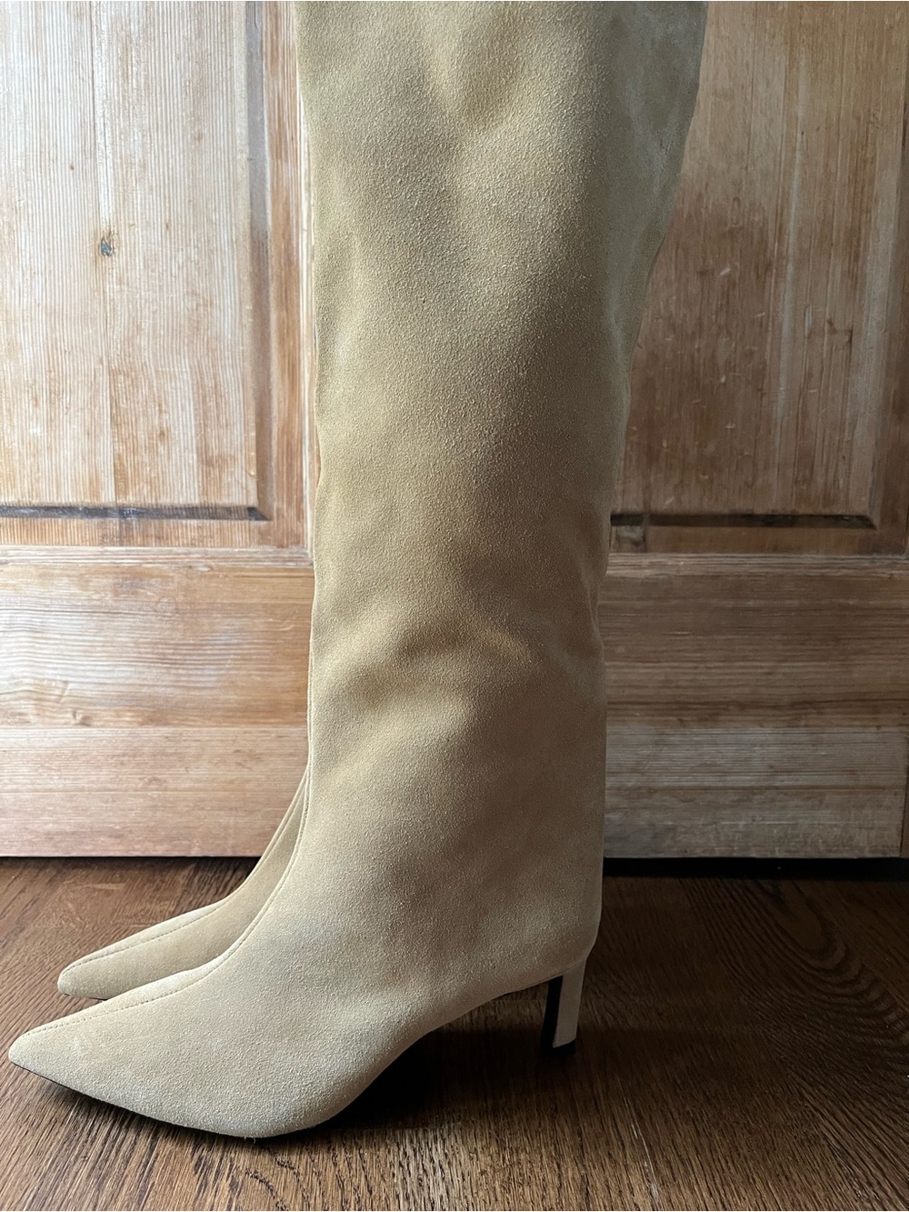 Zara Heeled Suede Knee High Kitten Heel Boots Tan Size EU 38